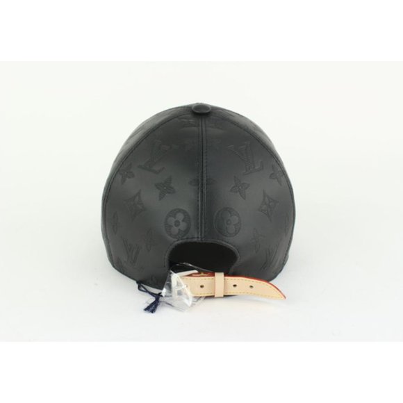 Louis Vuitton Size 60 Black Leather Monogram Shadow Cap Baseball Hat 123lv19 - Picture 8 of 12